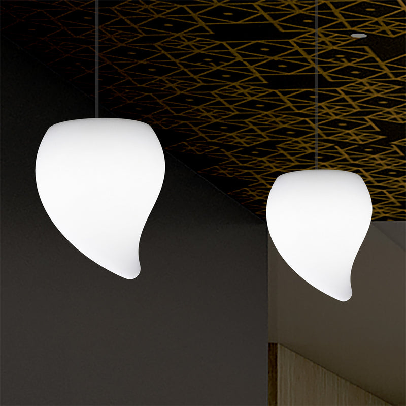 Designer LED Pendelleuchte, einzigartige Tränenform, besondere E27 Hängeleuchte, weiß