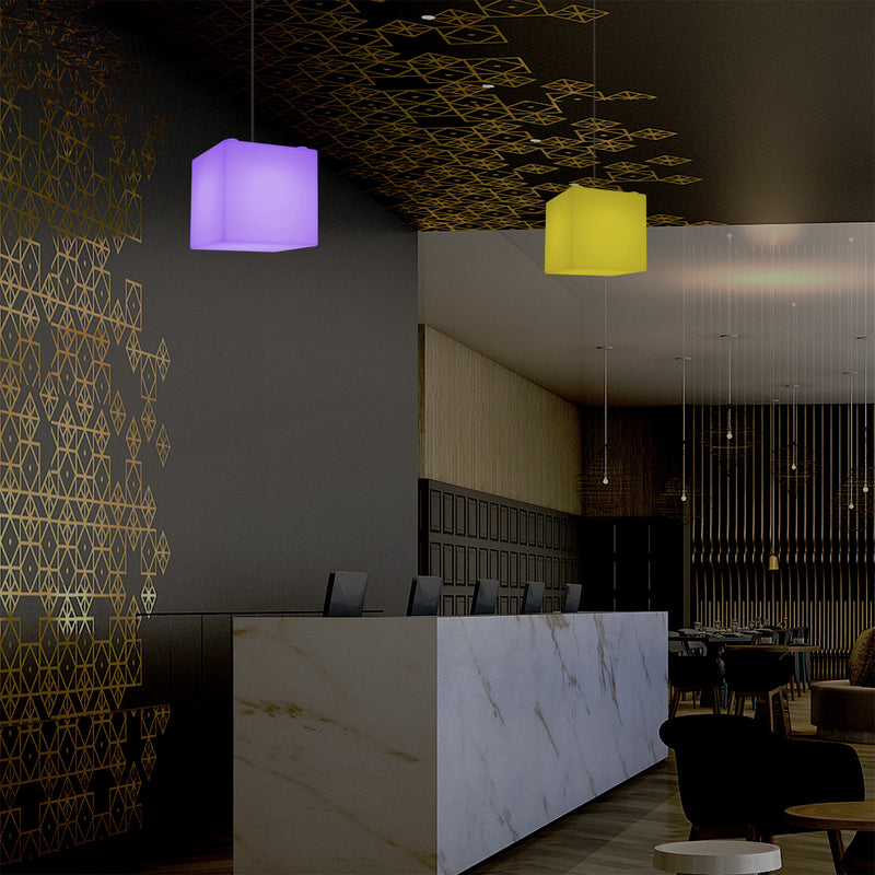 Leuchtwürfel Hängelampe, moderne LED Pendelleuchte, 20cm, E27, mit Farbwechsel