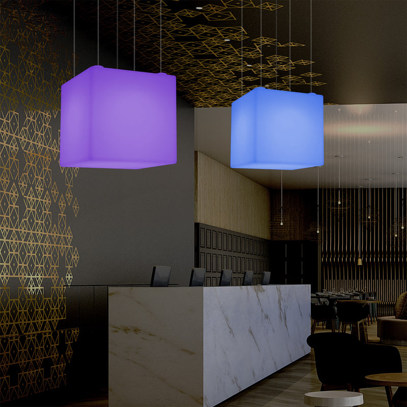 Würfel Pendelleuchte, geometrische LED Hängelampe, 60 cm, E27, RGB Licht mit Fernbedienung
