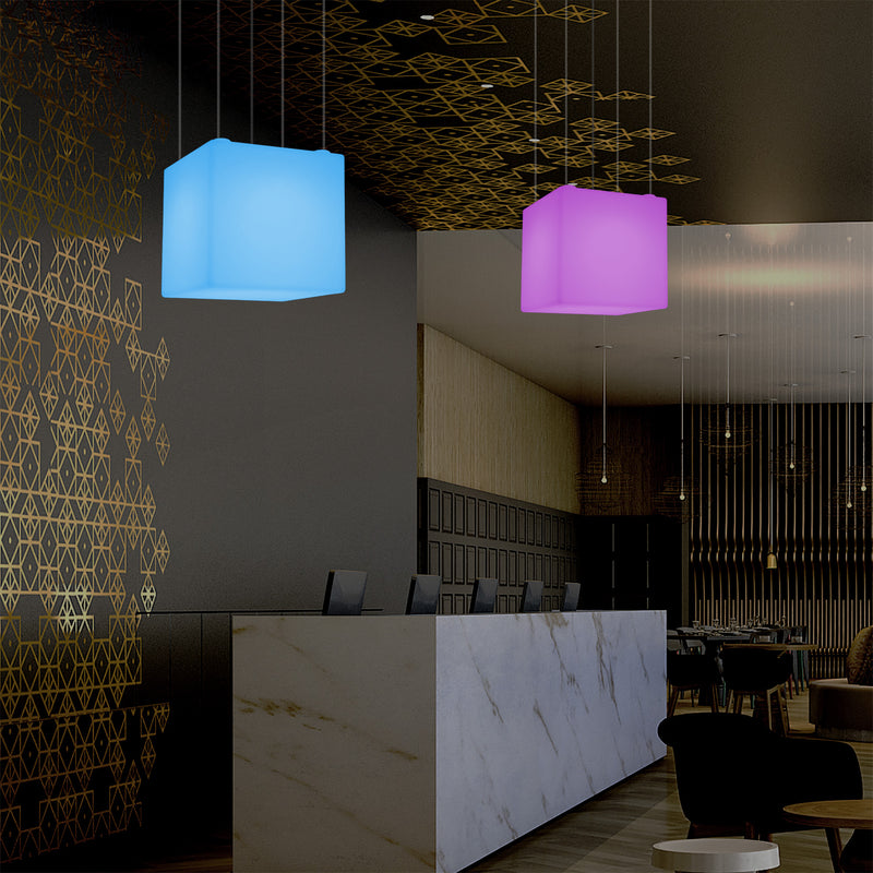 Würfelförmige LED Pendelleuchte, mehrfarbige moderne RGB Deckenleuchte, 400 mm, Ambiente Beleuchtung