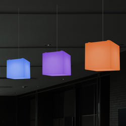 Leuchtwürfel Hängelampe, moderne LED Pendelleuchte, 20cm, E27, mit Farbwechsel