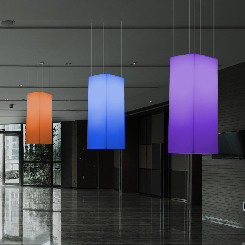 Rechteckige LED Pendelleuchte, mehrfarbiges lineares RGB Hängelicht, 110 x 30 cm, Stimmungslicht