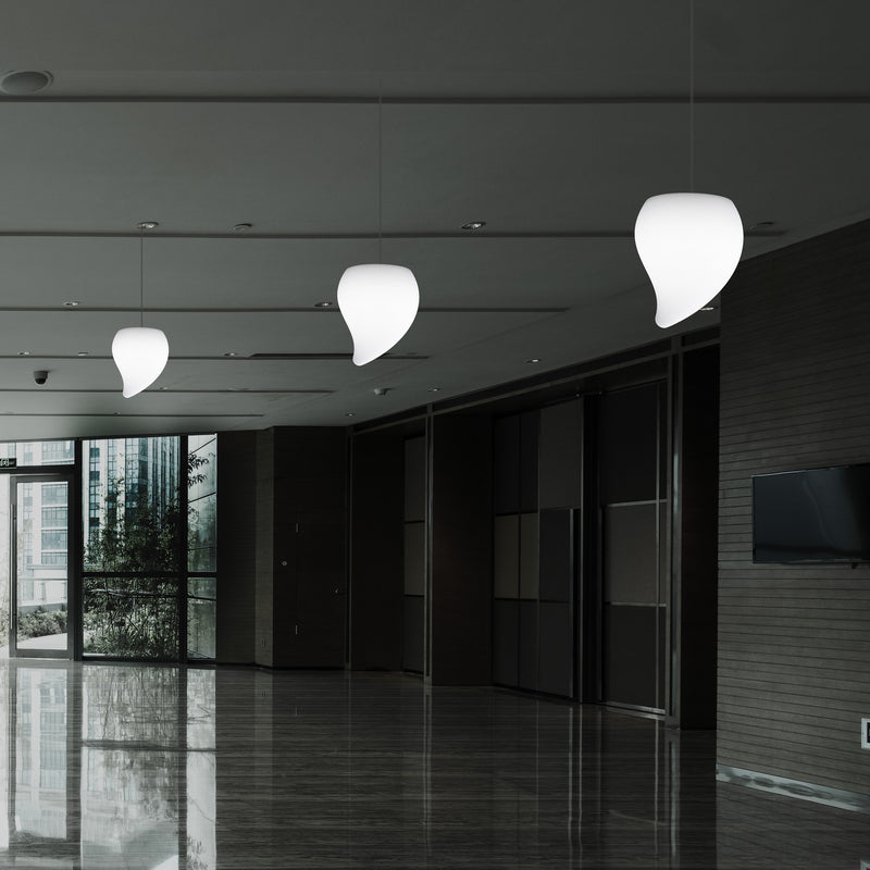 Designer LED Pendelleuchte, einzigartige Tränenform, besondere E27 Hängeleuchte, weiß