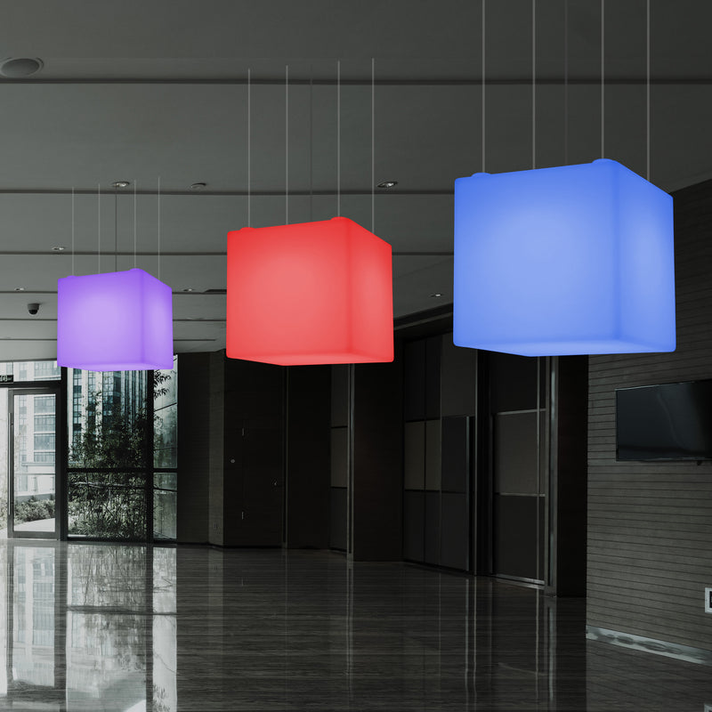 Würfel Pendelleuchte, geometrische LED Hängelampe, 60 cm, E27, RGB Licht mit Fernbedienung