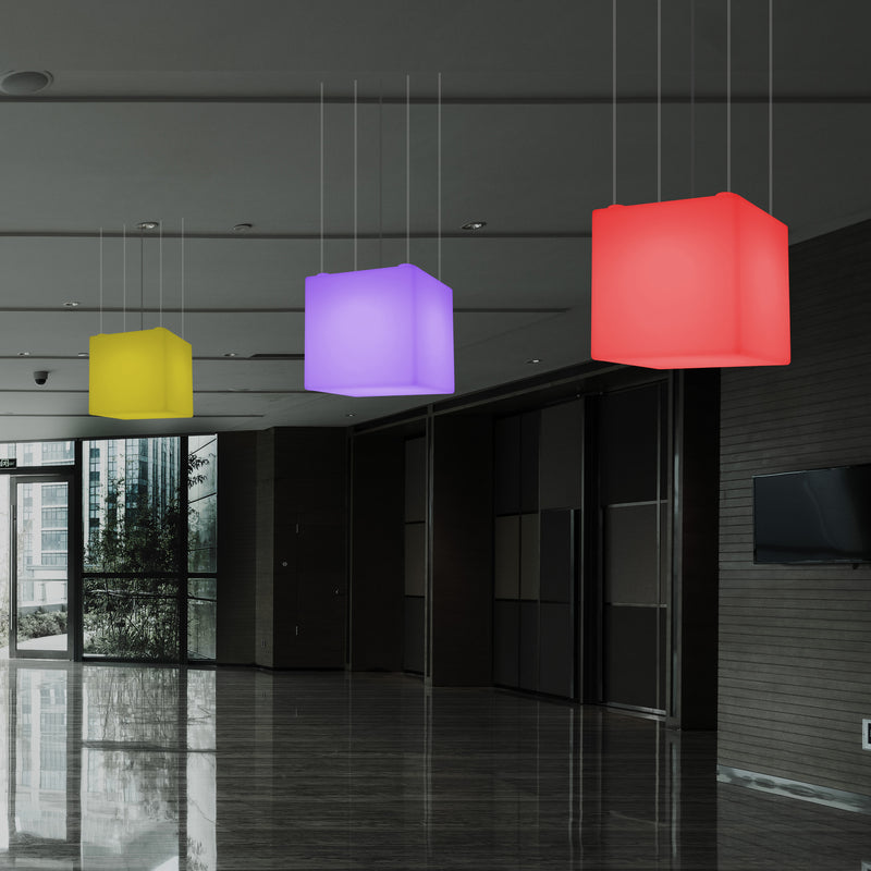 Würfelförmige LED Pendelleuchte, mehrfarbige moderne RGB Deckenleuchte, 400 mm, Ambiente Beleuchtung