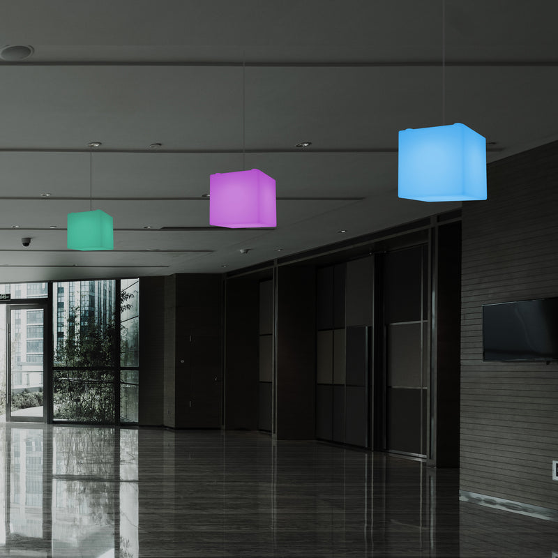 Leuchtwürfel Hängelampe, moderne LED Pendelleuchte, 20cm, E27, mit Farbwechsel
