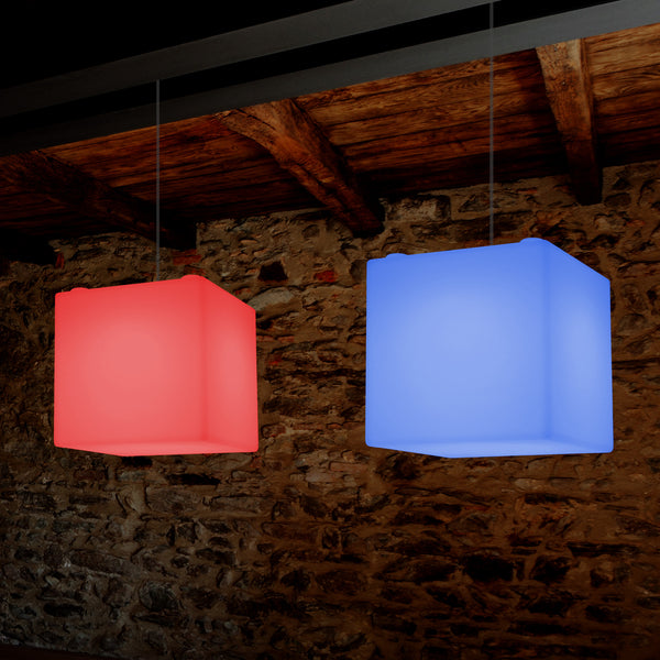 Zeitgenössische Hängeleuchte, LED Würfel Pendelleuchte, 300 mm, E27, RGB mit Farbwechsel