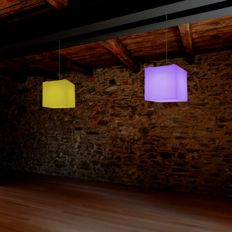 Leuchtwürfel Hängelampe, moderne LED Pendelleuchte, 20cm, E27, mit Farbwechsel