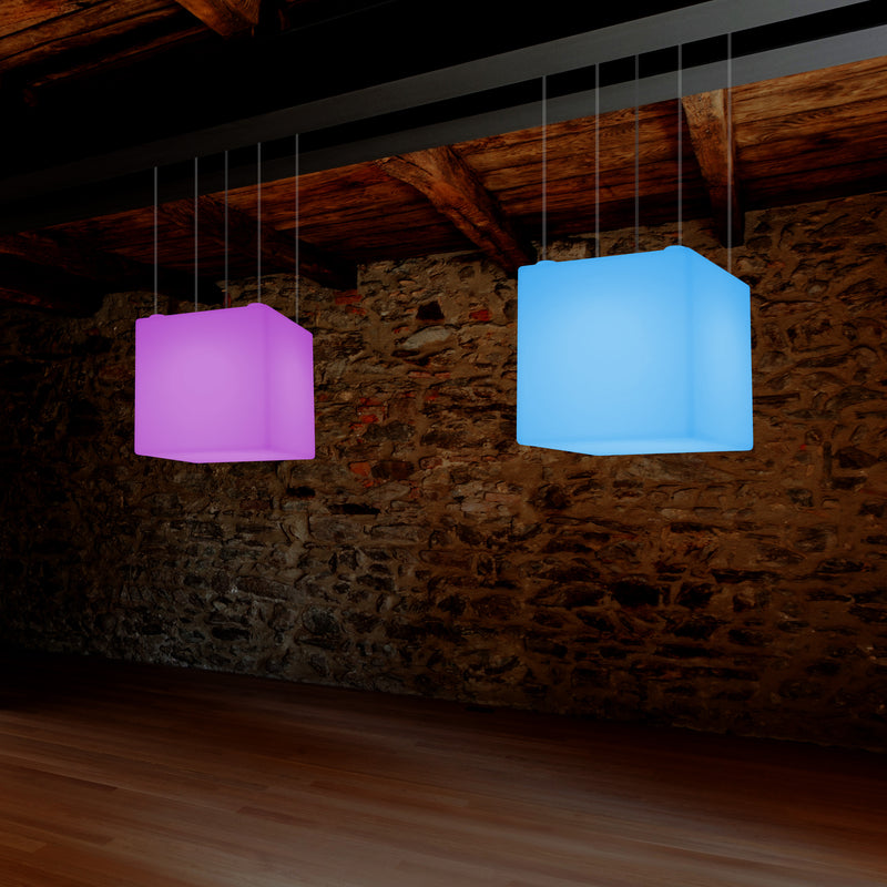 LED Pendelleuchte Würfel, Dekorative Hängelampe, 500 mm, E27 Glühbirne, RGB Stimmungslicht