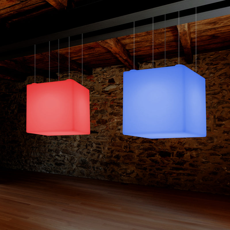 Würfel Pendelleuchte, geometrische LED Hängelampe, 60 cm, E27, RGB Licht mit Fernbedienung