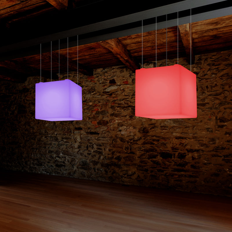 Würfel Lampe LED Pendelleuchte, Zeitgenössische Hängelampe, 40cm, E27, mit Farbwechsel