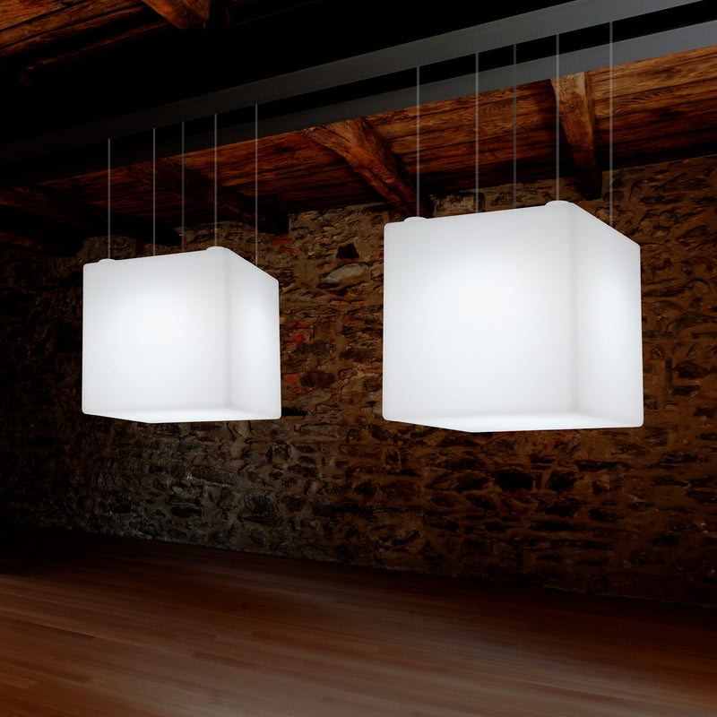 Würfel LED Hänge Lampe, große geometrische Pendelleuchte Cube Licht, 600 mm, E27 Glühbirne, weiß