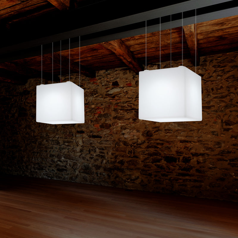Würfelförmige LED Pendelleuchte, mehrfarbige moderne RGB Deckenleuchte, 400 mm, Ambiente Beleuchtung