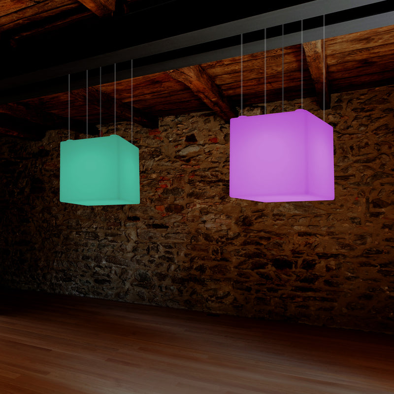 LED Pendelleuchte Würfel, Dekorative Hängelampe, 500 mm, E27 Glühbirne, RGB Stimmungslicht