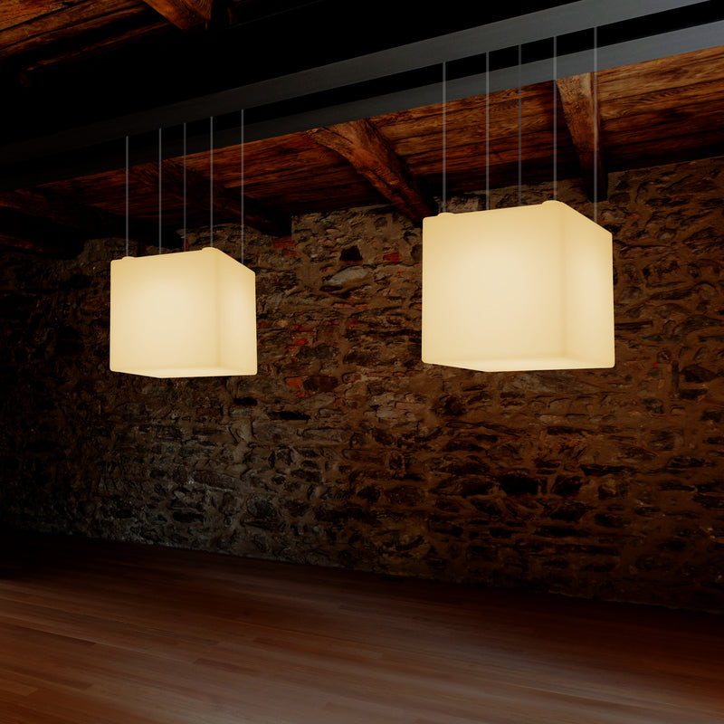 LED Hängelampe Würfel, geometrische eckige Pendelleuchte, 40 x 40 cm, E27, Licht warmweiß