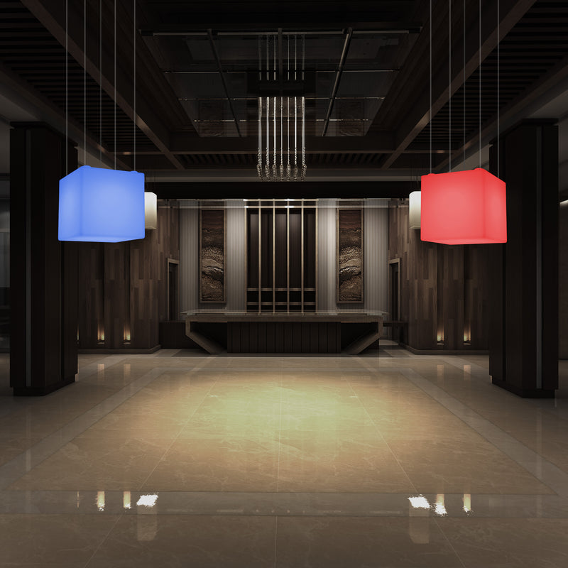Würfelförmige LED Pendelleuchte, mehrfarbige moderne RGB Deckenleuchte, 400 mm, Ambiente Beleuchtung