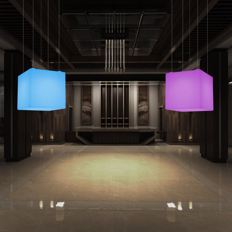 Würfel Pendelleuchte, geometrische LED Hängelampe, 60 cm, E27, RGB Licht mit Fernbedienung
