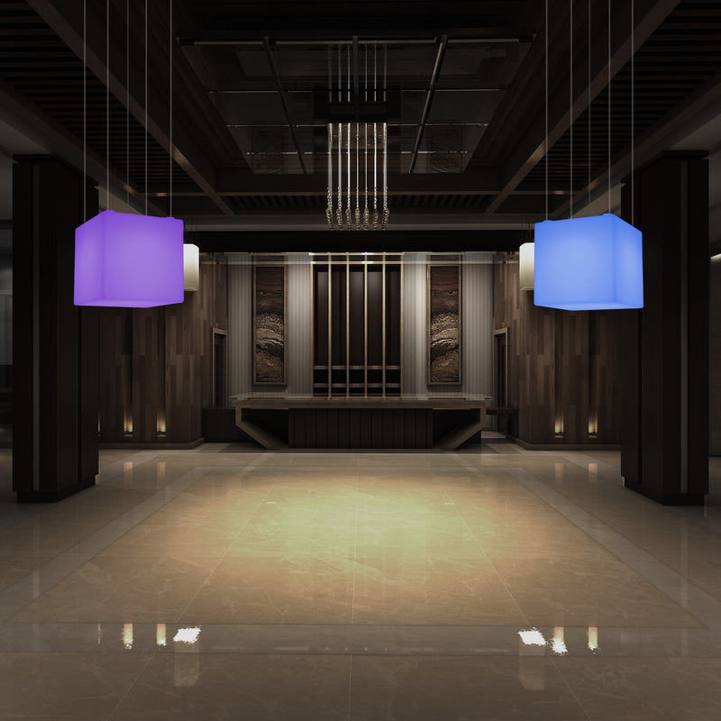 LED Pendelleuchte Würfel, Dekorative Hängelampe, 500 mm, E27 Glühbirne, RGB Stimmungslicht