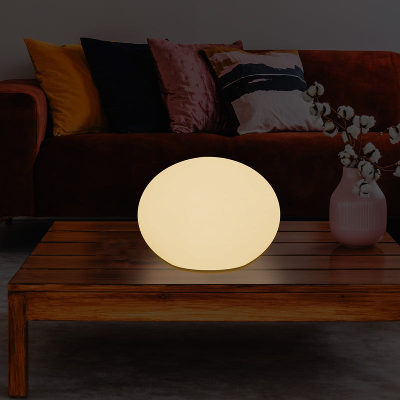 E27 LED Tischlampe, Designer 3D Ellipse Ovale Schlafzimmerleuchte, 27 cm flache Kugel, warmweiß