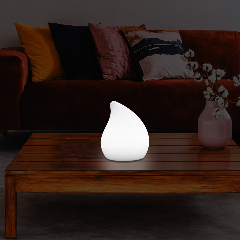 Einzigartige LED Tischlampe für Wohnzimmer, 20 cm hoch Dekorative E27 Tränen Tropfen Leuchte, weiß