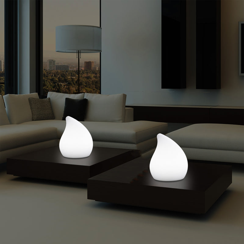 Einzigartige LED Tischlampe für Wohnzimmer, 20 cm hoch Dekorative E27 Tränen Tropfen Leuchte, weiß