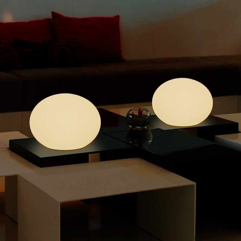 E27 LED Tischlampe, Designer 3D Ellipse Ovale Schlafzimmerleuchte, 27 cm flache Kugel, warmweiß