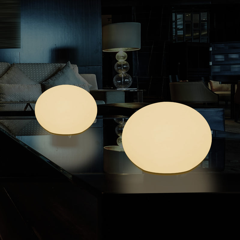 E27 LED Tischlampe, Designer 3D Ellipse Ovale Schlafzimmerleuchte, 27 cm flache Kugel, warmweiß