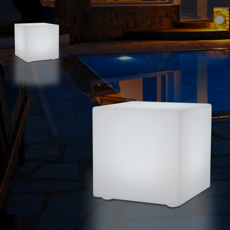 Netzbetriebene Outdoor Gartenleuchte, 30 cm farbveränderlicher LED Würfel Lampe Balkon Terrasse