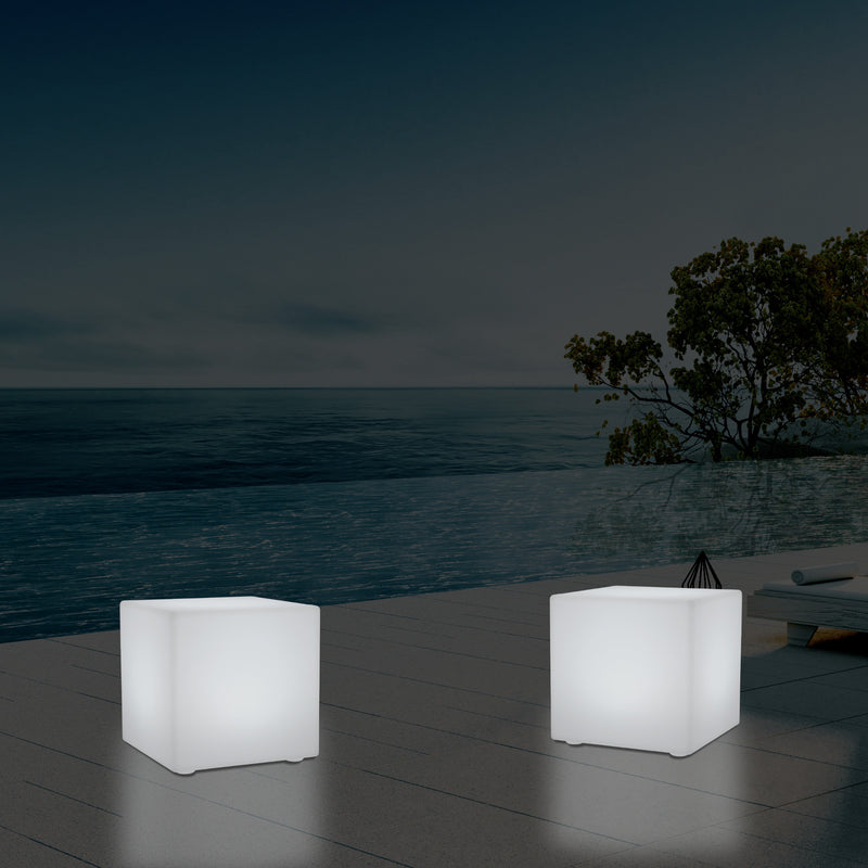 LED Würfel Hocker für den Außenbereich, netzbetriebene Garten Stehleuchte, mehrfarbig, 400 x 400 mm