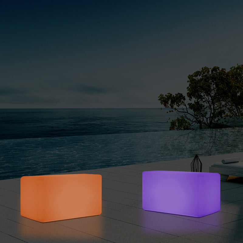 Garten Terrasse Leuchtbank Sitz beleuchteter LED Hocker für Außenbereich, netzbetrieben, 55 x 35 cm