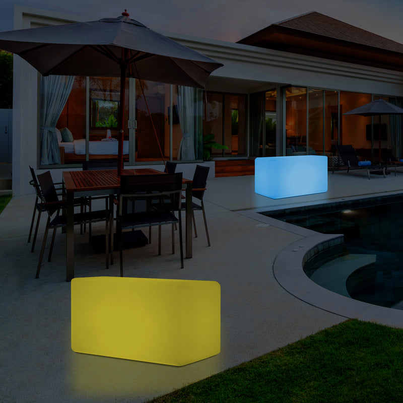 Garten Terrasse Leuchtbank Sitz beleuchteter LED Hocker für Außenbereich, netzbetrieben, 55 x 35 cm