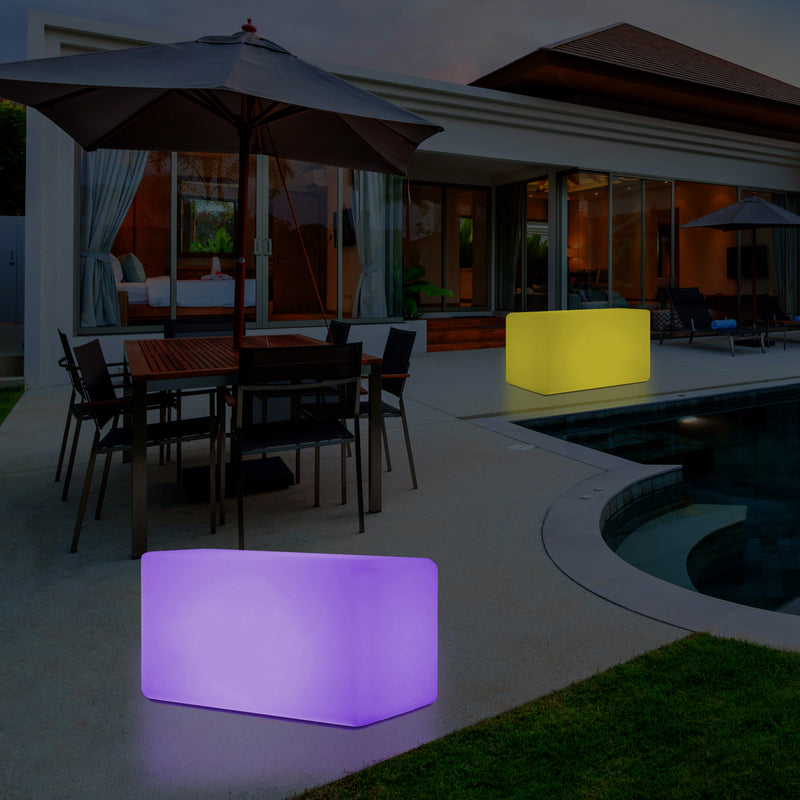 Garten Terrasse Leuchtbank Sitz beleuchteter LED Hocker für Außenbereich, netzbetrieben, 55 x 35 cm