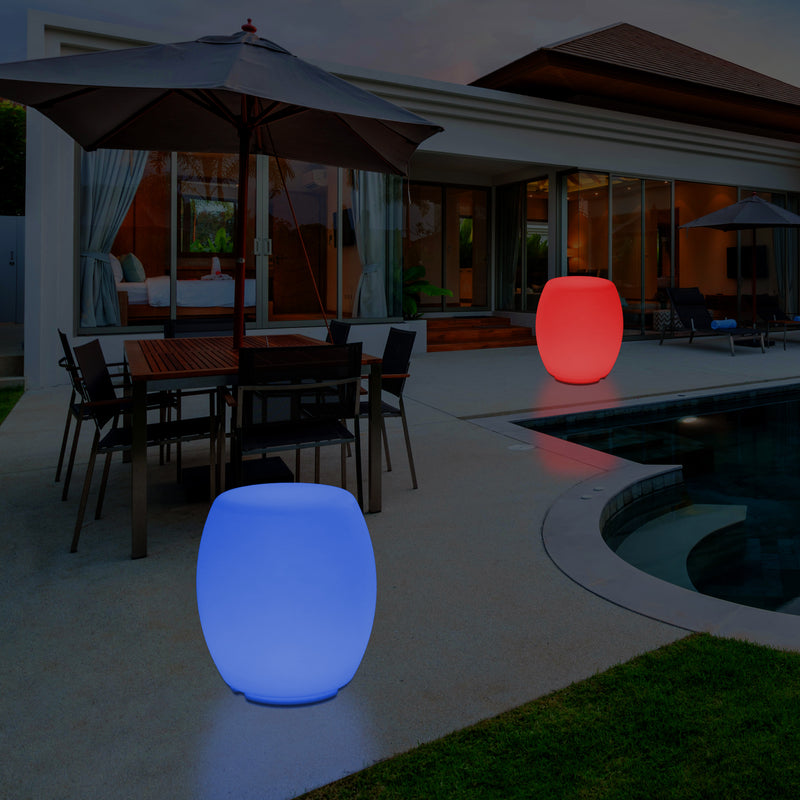 LED Leucht Hocker Sitzleuchte mit Farbwechsel für den Garten, netzbetriebene Terrassen Stehleuchte