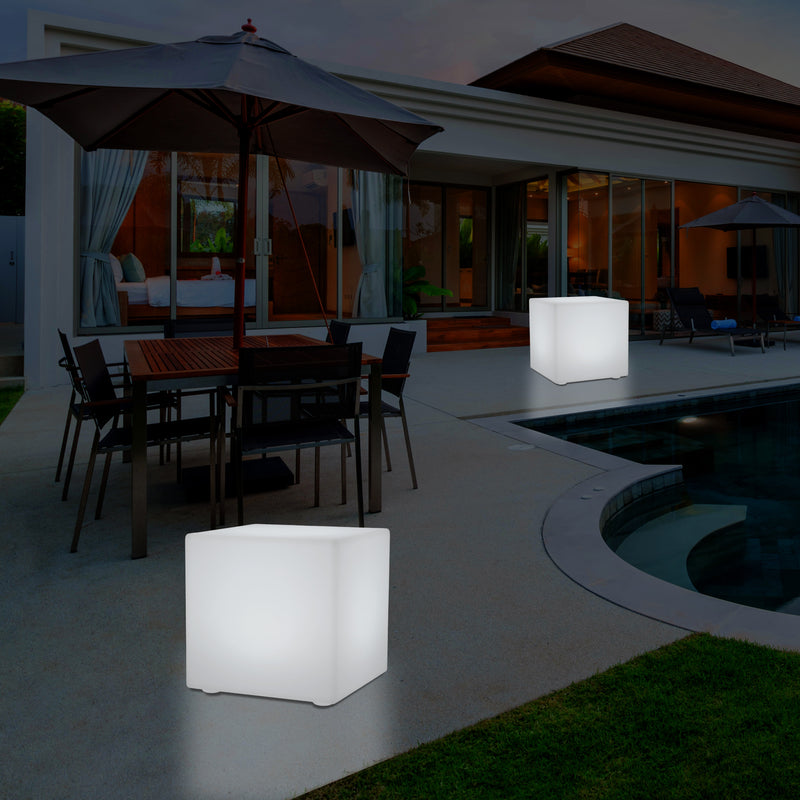 LED Würfel Hocker für den Außenbereich, netzbetriebene Garten Stehleuchte, mehrfarbig, 400 x 400 mm