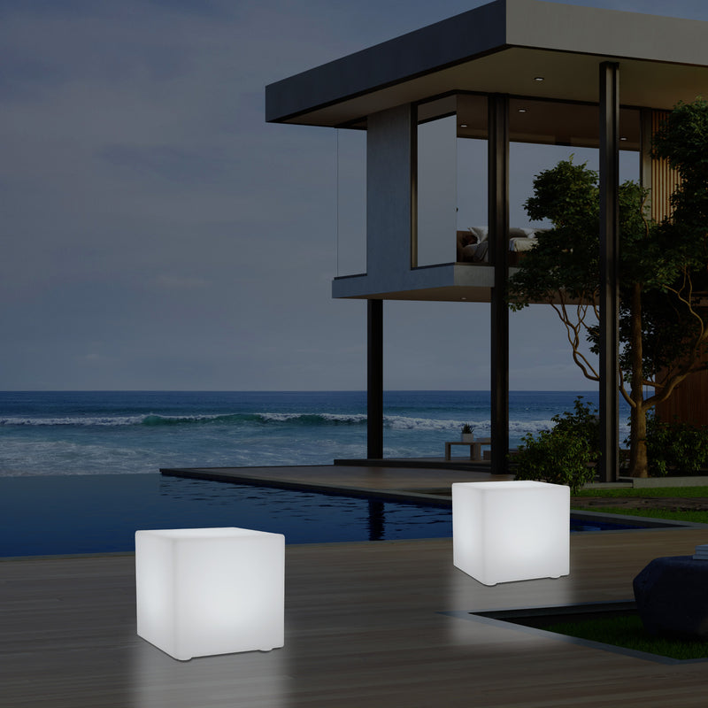 LED Würfel Hocker für den Außenbereich, netzbetriebene Garten Stehleuchte, mehrfarbig, 400 x 400 mm