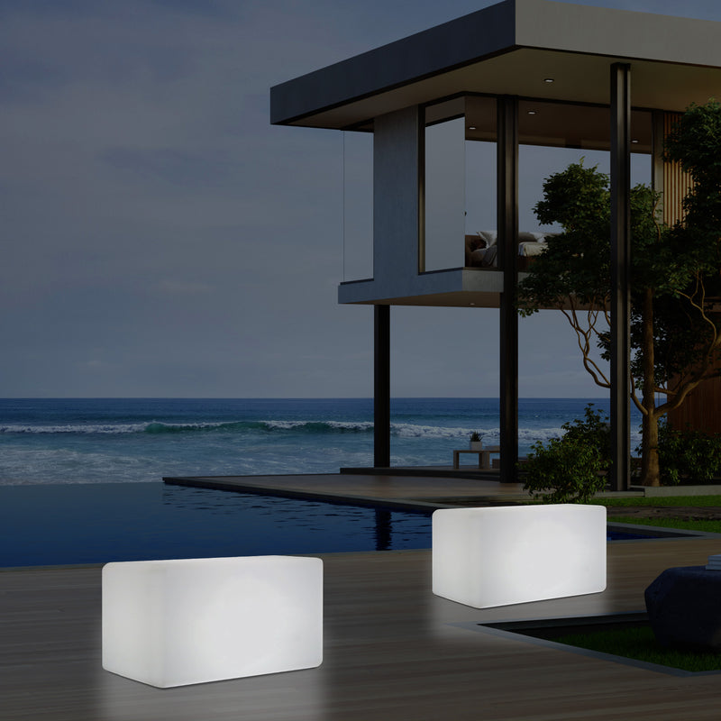 Garten Terrasse Leuchtbank Sitz beleuchteter LED Hocker für Außenbereich, netzbetrieben, 55 x 35 cm