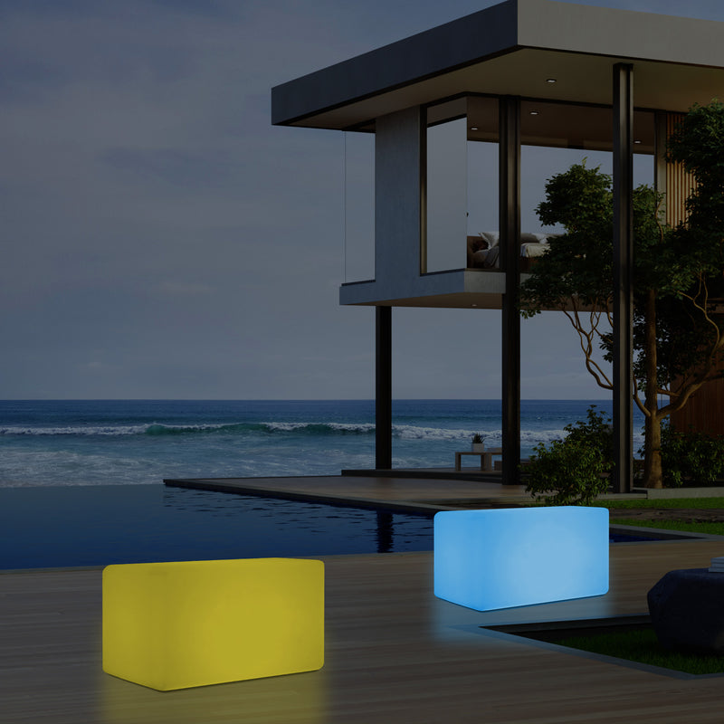 Garten Terrasse Leuchtbank Sitz beleuchteter LED Hocker für Außenbereich, netzbetrieben, 55 x 35 cm