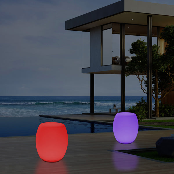 LED Leucht Hocker Sitzleuchte mit Farbwechsel für den Garten, netzbetriebene Terrassen Stehleuchte