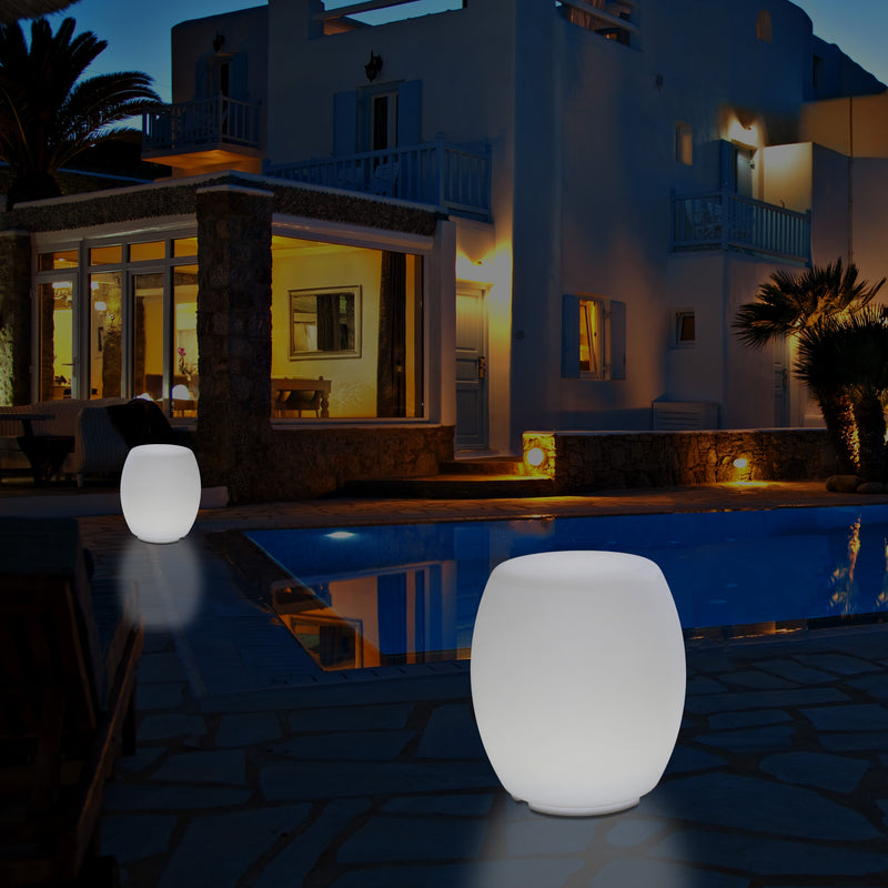LED Leucht Hocker Sitzleuchte mit Farbwechsel für den Garten, netzbetriebene Terrassen Stehleuchte