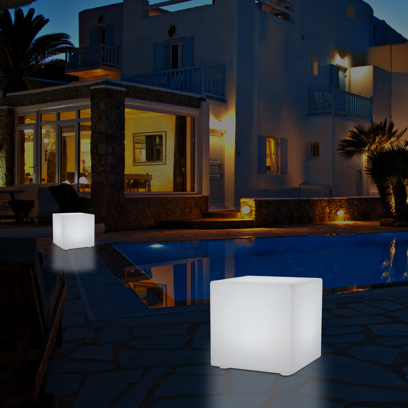 LED Würfel Hocker für den Außenbereich, netzbetriebene Garten Stehleuchte, mehrfarbig, 400 x 400 mm