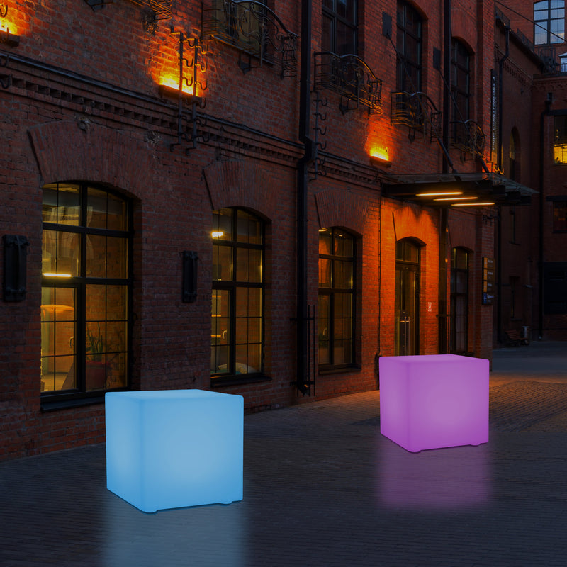LED Würfel Hocker für den Außenbereich, netzbetriebene Garten Stehleuchte, mehrfarbig, 400 x 400 mm