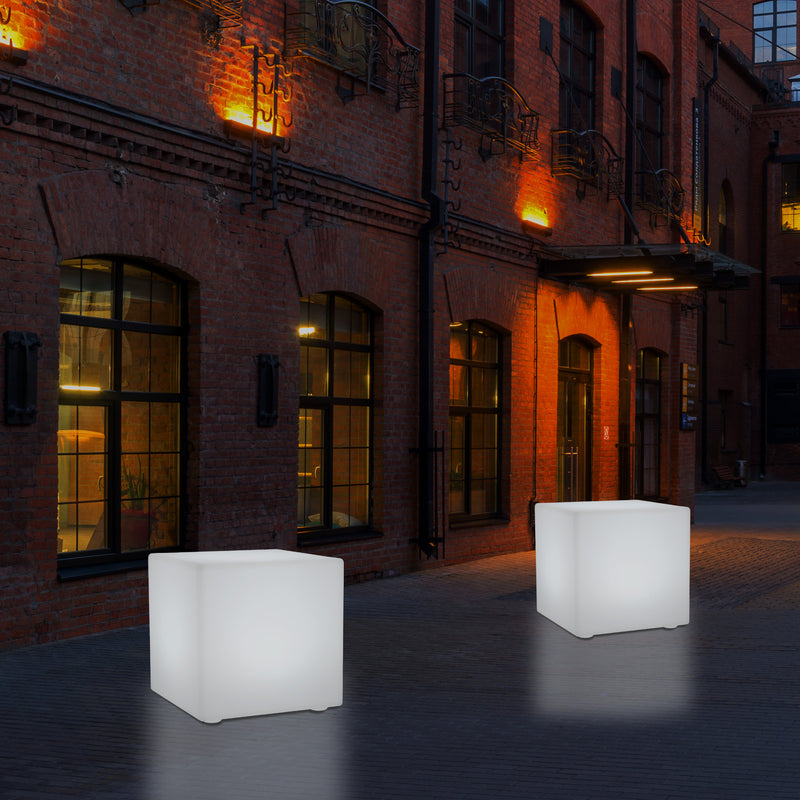 LED Würfel Hocker für den Außenbereich, netzbetriebene Garten Stehleuchte, mehrfarbig, 400 x 400 mm