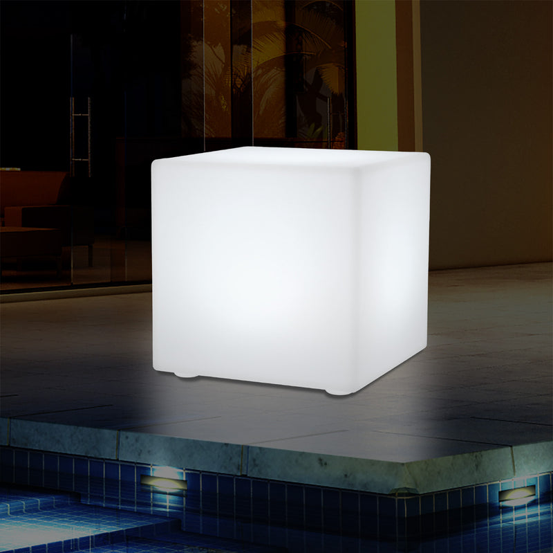 50 cm LED Licht Würfel Sitzhocker Leuchte Leuchtmöbel Sitzgelegenheit für den Garten, 500 mm groß