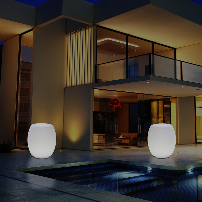 LED Leucht Hocker Sitzleuchte mit Farbwechsel für den Garten, netzbetriebene Terrassen Stehleuchte