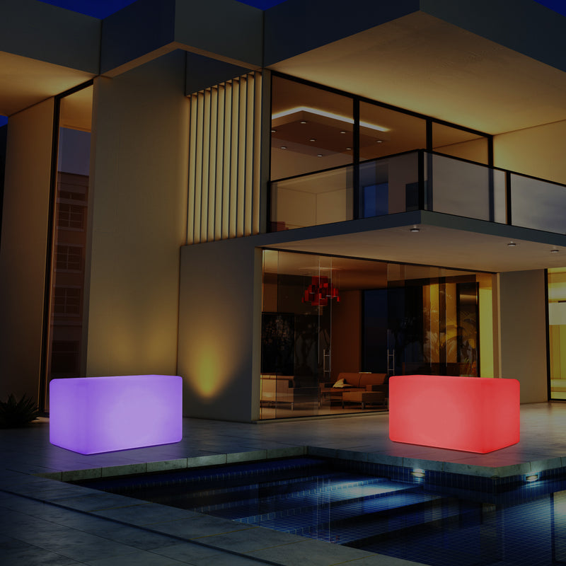 Garten Terrasse Leuchtbank Sitz beleuchteter LED Hocker für Außenbereich, netzbetrieben, 55 x 35 cm