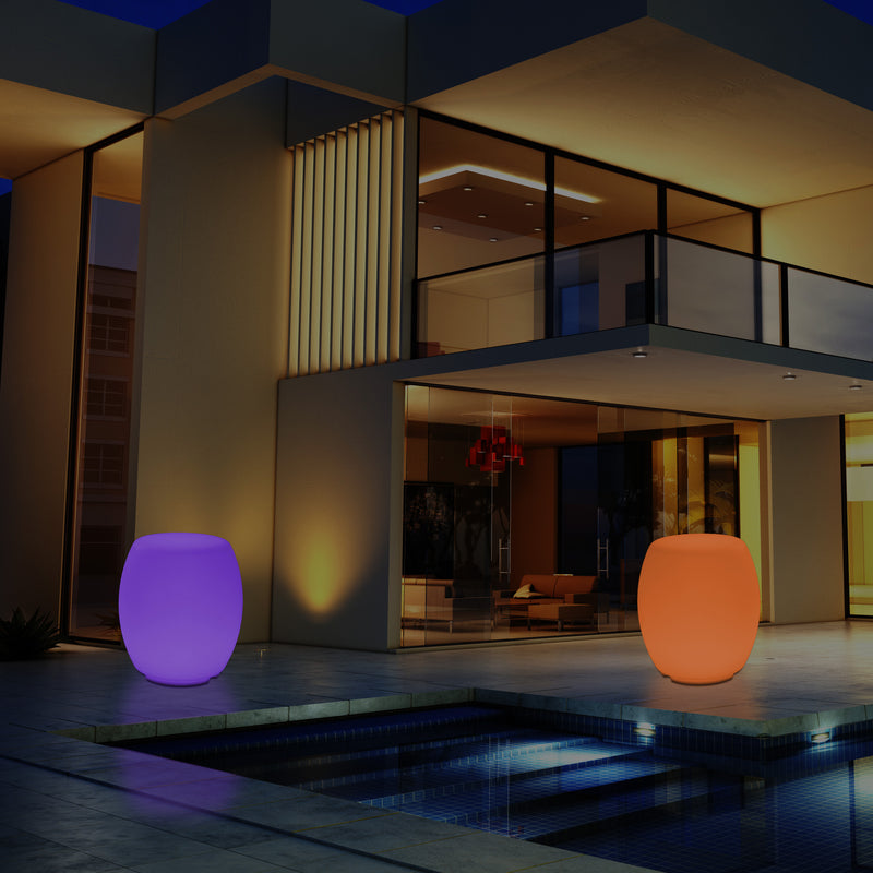 LED Leucht Hocker Sitzleuchte mit Farbwechsel für den Garten, netzbetriebene Terrassen Stehleuchte
