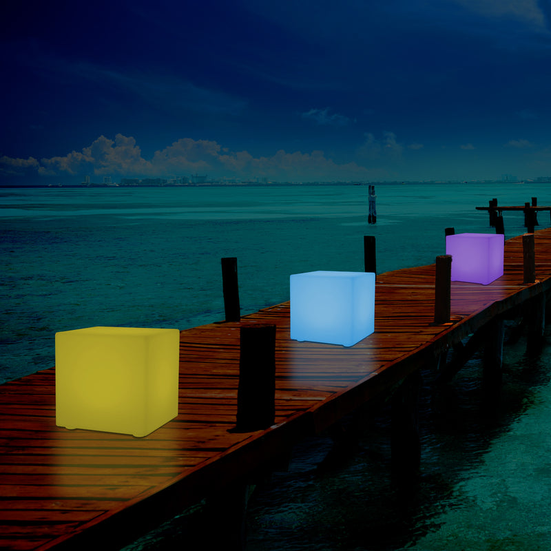 LED Würfel Hocker für den Außenbereich, netzbetriebene Garten Stehleuchte, mehrfarbig, 400 x 400 mm