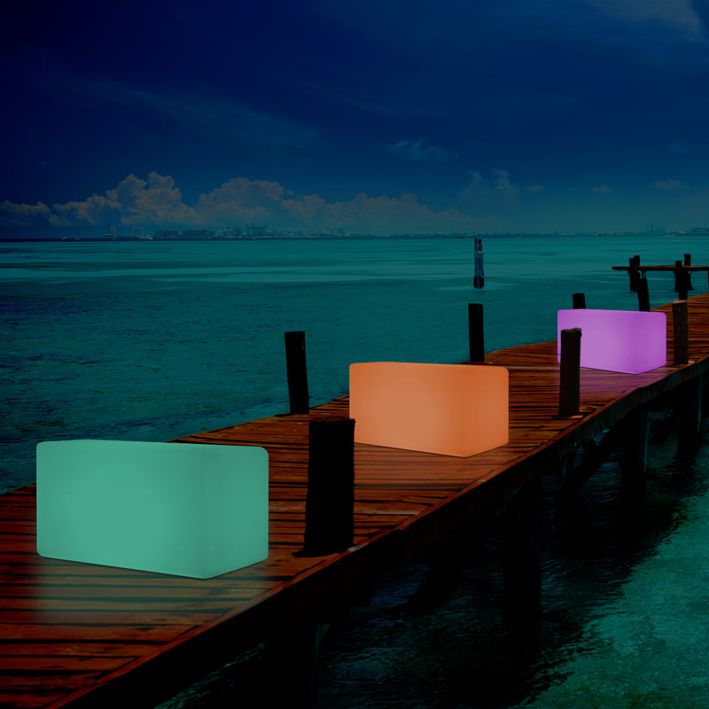 Garten Terrasse Leuchtbank Sitz beleuchteter LED Hocker für Außenbereich, netzbetrieben, 55 x 35 cm