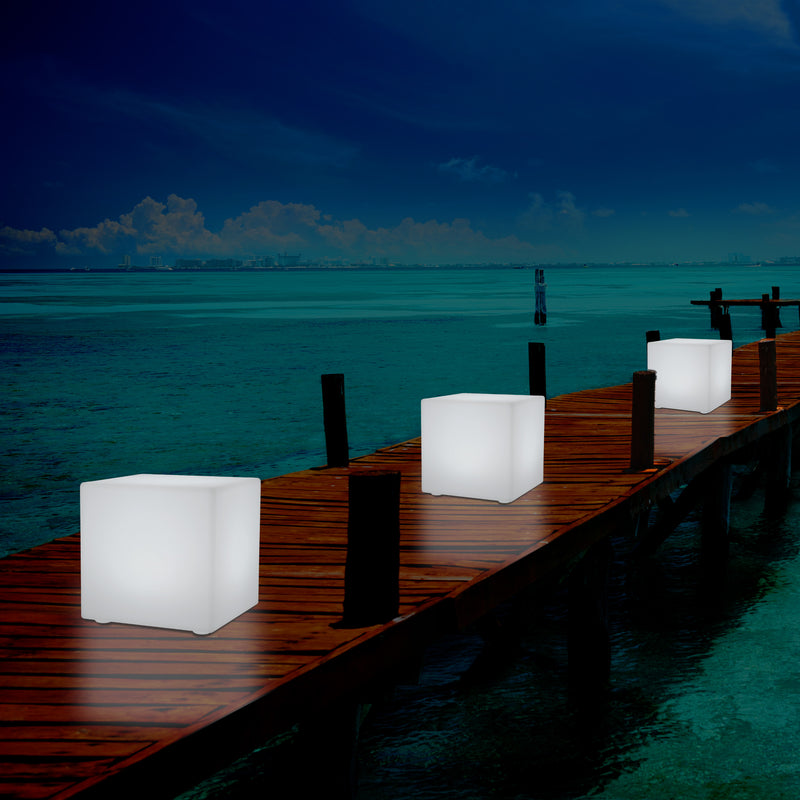 LED Würfel Hocker für den Außenbereich, netzbetriebene Garten Stehleuchte, mehrfarbig, 400 x 400 mm