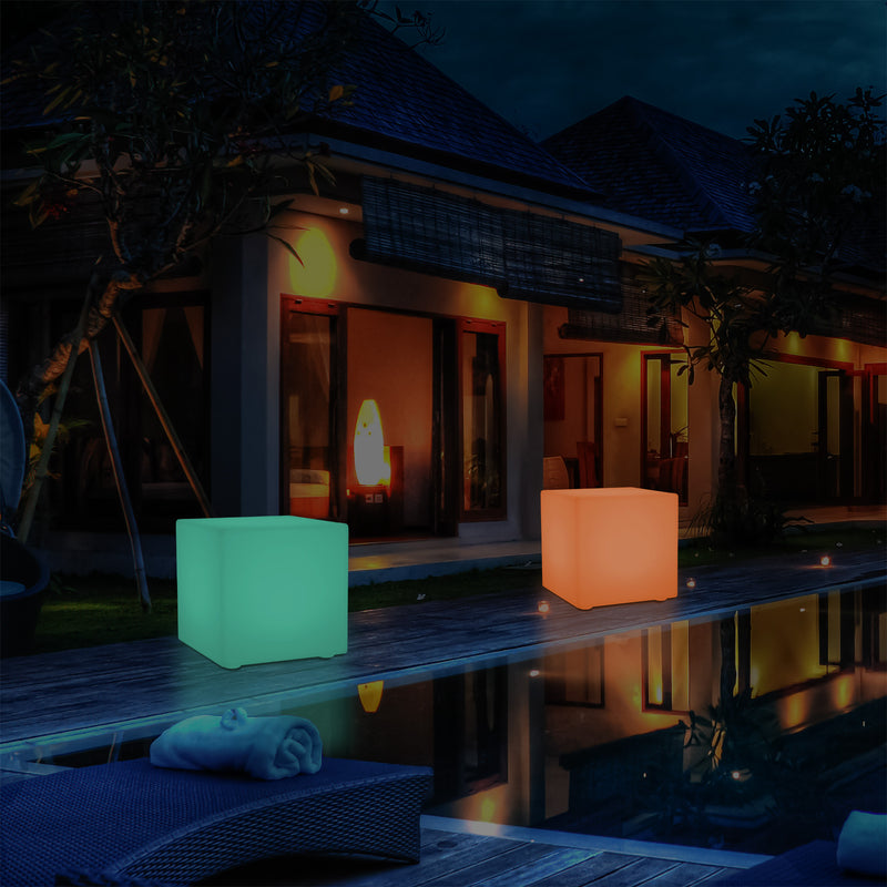 50 cm LED Licht Würfel Sitzhocker Leuchte Leuchtmöbel Sitzgelegenheit für den Garten, 500 mm groß